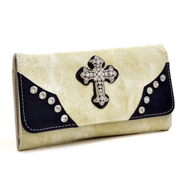 Gold Rush Gold Rush WC99-BG Western Rhinestone Cross Accent Wallet - Beige WC99-BG